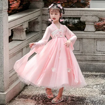  Sonbahar Yeni Kız Hanfu Elbise Moda Çin Tarzı Geleneksel Vintage Etek Çocuk Dans Performansı Elbiseler Vestido Kostüm