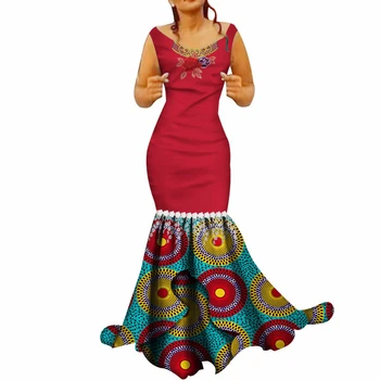  Stok Boyutu Düşük Fiyat Kolsuz Uzun Kat uzunlukta Appliques Afrika deniz kızı Elbise Parti Bayanla Elbise WY3426