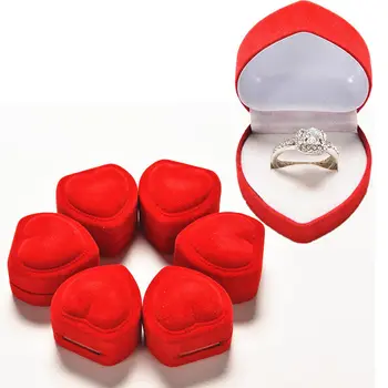  Sıcak Mini Dayanıklı Kırmızı Kalp Şeklinde Kapak Açık Kadife Yüzük Kutusu Sevimli Kırmızı Taşıma Katlanabilir kılıf vitrini mücevher kutusu Ambalaj