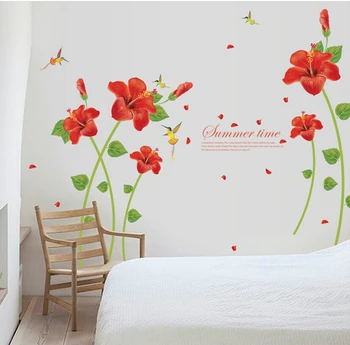  Sıcak çiçekler duvar çıkartmaları TV arka plan yatak odası oturma odası duvar Çıkartmaları Görmek için Bir Cennet Çiçek Kelebek Ev Dekorasyon