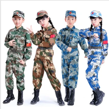  Taktik Askeri Üniforma çocuk Günü Kamuflaj Disguise Yetişkin Cadılar Bayramı Kostüm Çocuk Kız İzci Erkek Asker Ordu Takım Elbise