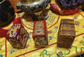  Taocu mühür, altın varaklı kapak, renkli dekorasyon, Kowloon Sanqing Tianzun mührü, Taocu Sanqing Bao mührü, Kowloon Mührü