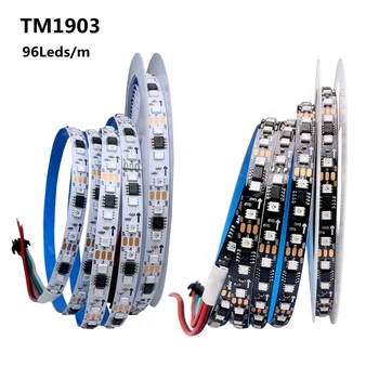 TM1903 96 LEDs / m Tam Renkli Piksel LED Şerit DC 12 V SMD 3535 RGB Benzer WS2811 Adreslenebilir Rüya Renk Digtial ışıklı bant 5 M / grup