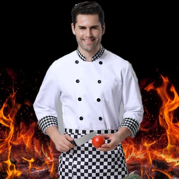  Toptan Unisex Mutfak Şef Üniforma Unlu Gıda Hizmet Aşçı Uzun Kollu gömlek Nefes Kruvaze şef ceketi elbise