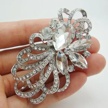  TTjewelry Gelin Büyüleyici Çiçek Buketi Gelin Nedime Düğün Kolye Broş Pin Temizle Rhinestone Kristal