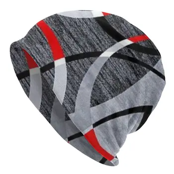  Unisex Kaput Kış örgü Şapka Modern Soyut Gri Kırmızı Swirls Skullies Beanies Kap Yetişkin Geometrik Desen Bere Şapka Kayak Kap