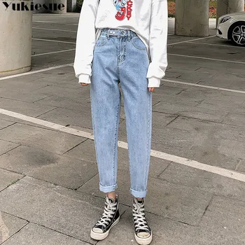  Vintage Yüksek Bel Kot kadın harem Pantolon Kadın Streetwear Gevşek Kadın Denim Kot Düğmeleri Fermuar Bayanlar Kot 2020
