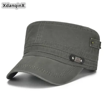  XdanqinX Ayarlanabilir Boyutu erkek Düz Kap Moda Bağbozumu Ordu Askeri Şapka %100 % Pamuk Erkek Kemik Spor Kap Snapback Şapka baba şapkası