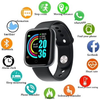  Y68 HD akıllı saat Erkekler Kadınlar nabız monitörü Su Geçirmez Bluetooth Spor Smartwatch Android ve IOS Telefonlar için