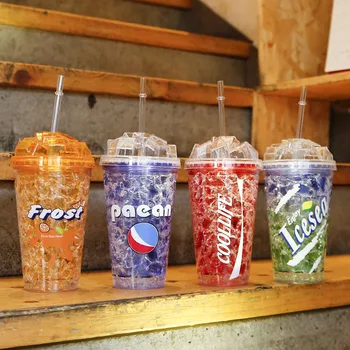  Yaratıcı Moda Saman Buz Kabı Çift katmanlı Soğutma Yaz Soğuk İçecek Bardağı Basit Açık Plastik Hediye Kupası Toptan