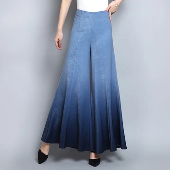  Yaz Bahar Bayan Yüksek Belli Mavi Geniş Bacak Flare Pantolon, 2020 Kadın Giysileri, günlük pantolon Kadınlar için