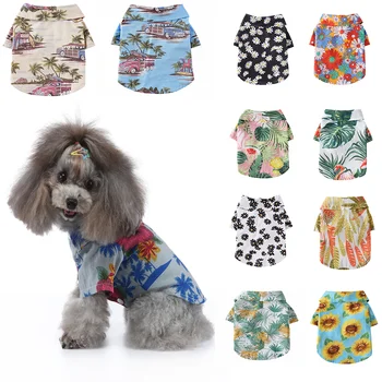  Yaz Pet Baskılı Gömlek Hawaii Tarzı Köpek Giysileri Köpek Çiçek Plaj Gömlek Köpek Yavrusu Kostüm Kedi Bahar Giyim Pet Kıyafetler