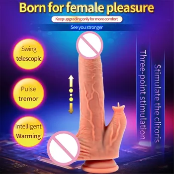  Yeni Dildos Kadınlar için gerçekçi teleskopik ısıtma dil Cunnilingus klitoris teşvik Penis vibratör büyük yapay penis seks oyuncakları kadınlar için