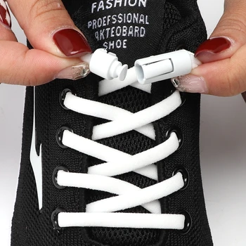  Yeni Hiçbir kravat Ayakkabı bağcıkları Elastik danteller Sneakers Beyaz Yuvarlak kilit Ayakabı bağları olmadan Çocuklar Yetişkin Hızlı Ayakkabı Bağı Ayakkabı Aksesuarları