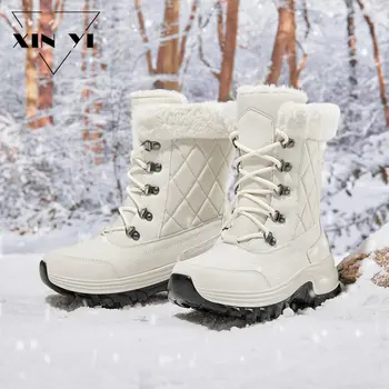  Yeni kadın Kürk Botları Kalın Alt kaymaz Su Geçirmez Kar Botları Kış sıcak Peluş Kar pamuklu ayakkabılar Kürklü Dayanıklı yarım çizmeler