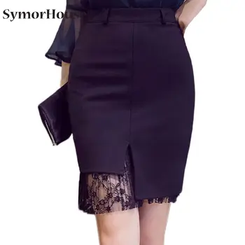  Yeni varış Siyah dantel patchwork Etekler İlkbahar Yaz Katı İnce Ofis kadın eteği Rahat Yeni Moda Yüksek Bel Kalem Etekler