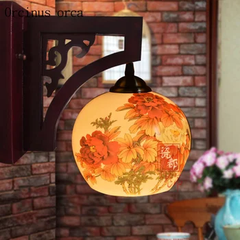  Yeni Çin Jingdezhen seramik duvar lambası otel oturma odası Başucu Lambası Retro Çin tarzı el boyalı duvar lambası ücretsiz kargo