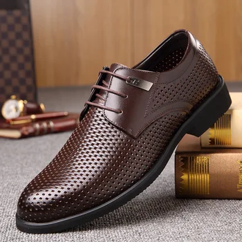  YENİ 2022 Yaz Erkek Nefes Elbise Ayakkabı Hakiki Deri Klasik İş Erkek Oxford Düğün Ayakkabı Siyah Kahverengi