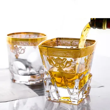  YJBD Avrupa tarzı El boyalı Altın boyalı Cam viski bardağı Dış şarap bardağı Kahve Fincanı bira bardağı Yaratıcı Su Bardağı
