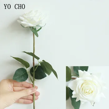  YO CHO Beyaz 5 adet / grup Ipek Gül Çiçek Düğün Centerpieces Yapay Gerçek Dokunmatik Kırmızı Gül Ev Partisi Balo Düğün Dekor