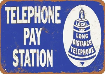  Çan telefon ödeme istasyonu Vintage Görünüm Üreme Metal Tabela