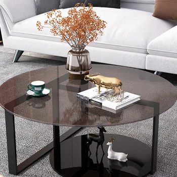  Çay masası basit temperli cam yuvarlak modern İskandinav tarzı küçük aile masa yaratıcı oturma odası ışık lüks çay masası