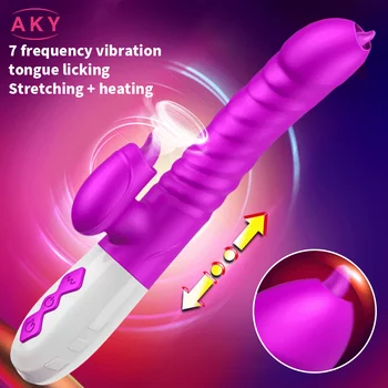  Çift dil teleskopik dönen yapay penis kadın vibratör Cunnilingus Yin stimülasyon ısıtma vajina yetişkin seks oyuncakları kadınlar için