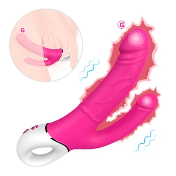  Çift penetrasyon, çift şok ve çok noktalı stimülasyon sahte penis G-spot klitoral masaj yetişkin mastürbasyon silikon oyuncak