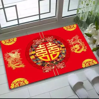  Çin Kırmızı Iyi Şanslar paspas Giriş Kapısı Zemin Halı Oturma Odası Yatak Odası için Kaymaz mutfak paspasları