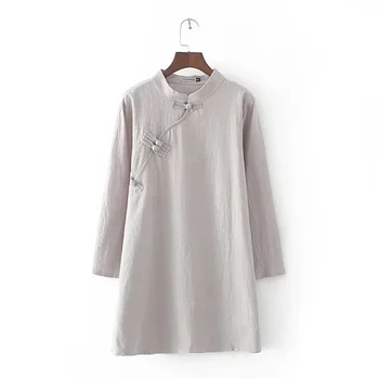  Çin Tarzı Retro Kadın Hanfu Gömlek Bluz Pamuk Keten Boyutu Gevşek rahat elbise Vintage Düğme Uzun Kollu Üst Tang Takım Elbise