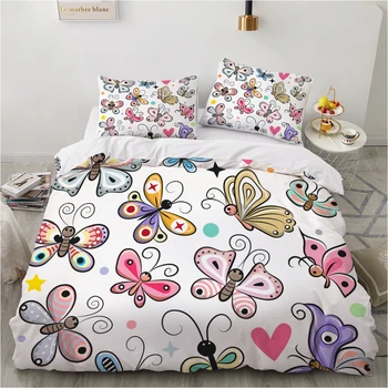  Çocuk yatağı Seti bebek karikatür çarşaf seti ev nevresim yastık kılıfı aile setleri Euro 7 adet kelebek