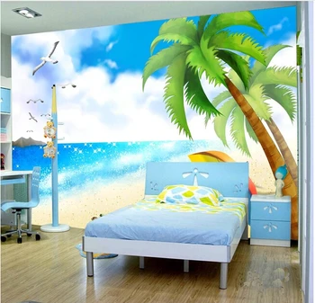  Özel de parede İnfantil Papel, plaj deniz manzaralı duvar resimleri çocuk odası kanepe TV duvar su geçirmez kumaş de parede Papel