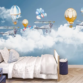  Özel Fotoğraf Duvar Kağıdı Modern 3D El-boyalı çocuk Yatak Odası Sıcak Hava Balon Gökyüzü Karikatür Duvar Fresk Papel De Parede Sala