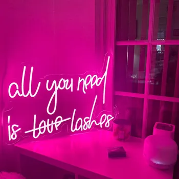  Özel Logo All You Need aşk Lashes şeffaf akrilik pleksiglas Neon burcu ışık yazı tahtası parti arka plan dekor
