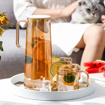  Şeffaf cam çaydanlık Ev soğuk su bardağı büyük kapasiteli soğuk su ısıtıcısı seti çiçek çayı Puer su ısıtıcısı kapaklı su şişesi