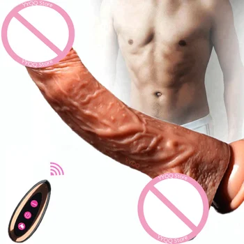  Gerçekçi yapay penis uzaktan kumanda vibratör kadın mastürbasyon seks oyuncak enayi sabit teleskopik salıncak ısıtma titreşimli Penis yetişkin