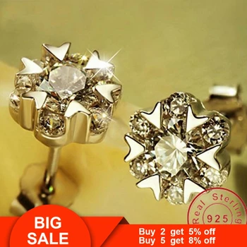  Vecalon Hakiki 925 Ayar gümüş küpe kadınlar için 1ct AAAAA Zirkon Cz Kadın Parti düğün Saplama Küpe moda takı